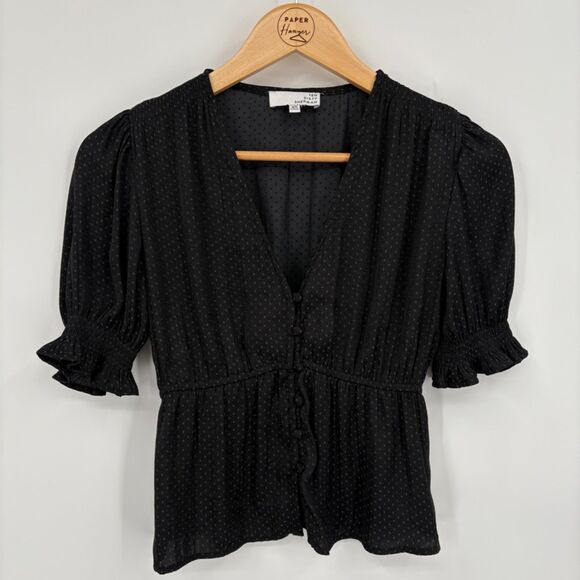 Ten Sixty Sherman Polka Dot V-neck Blouse, Sz XS, Ruffle Smocked Button Front - Picture 1 of 10